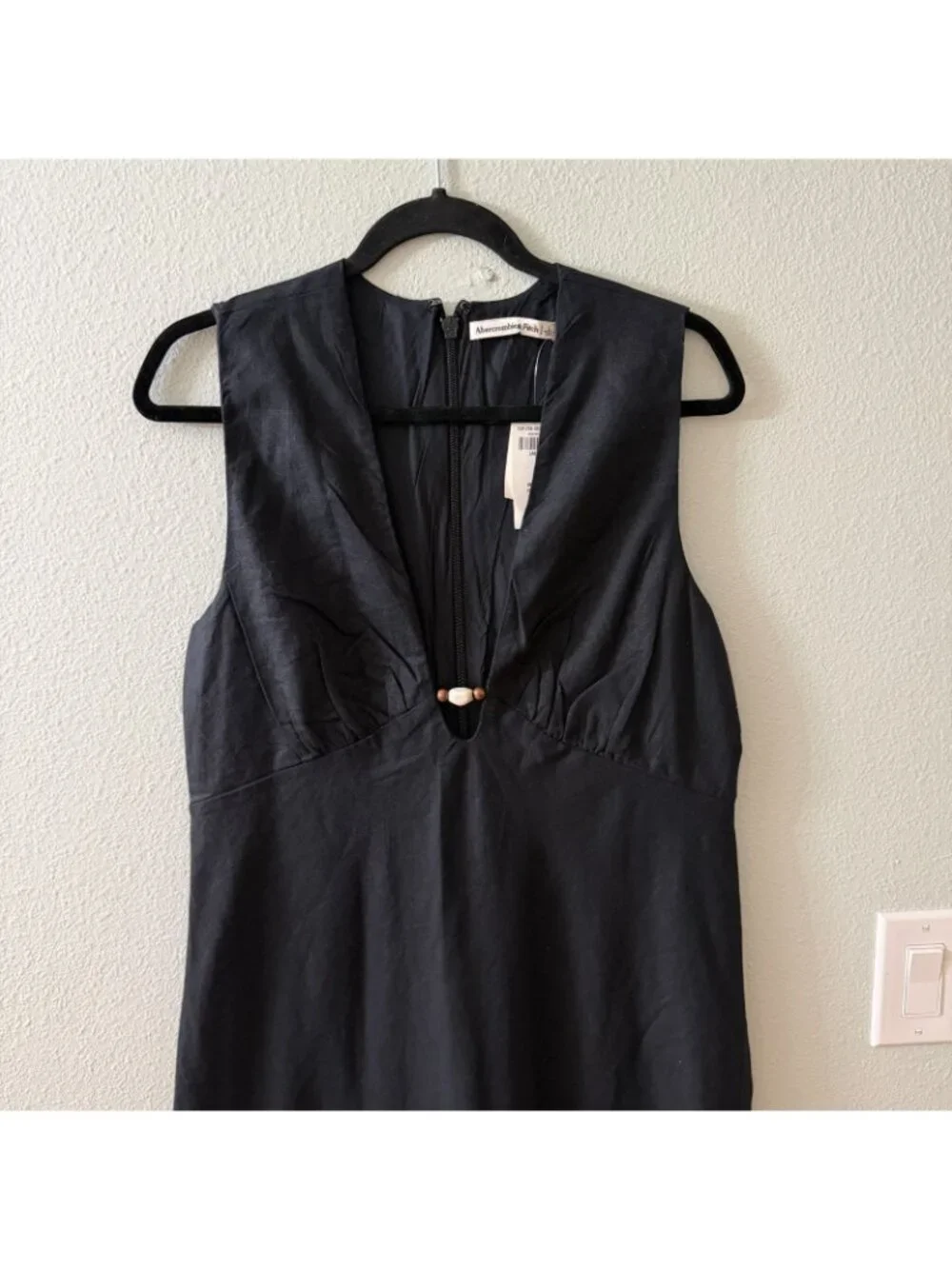 NWT Abercrombie & Fitch Black Linen Blend Bead Maxi Dress LARGE Sleeveless